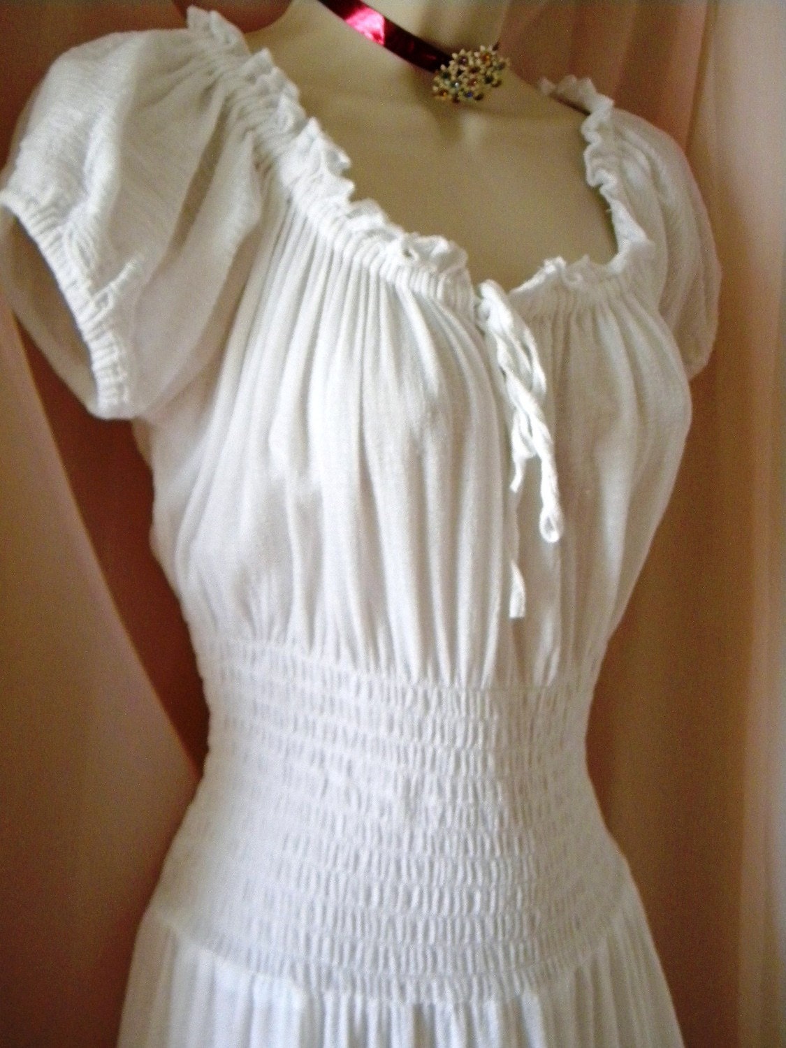 Soft summer breeze white gauze peasant dress 12 by killwalmart