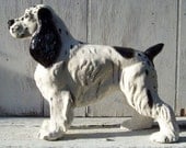 Beautiful vintage hand painted English Cocker, Springer Spaniel hunting dog statue, porcelain, large black and white figurine