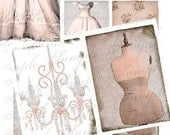 Vintage Romantic Gowns Dress Forms Backgrounds - Aceo - ATC - Creamy Warm tones - Digital collage sheet