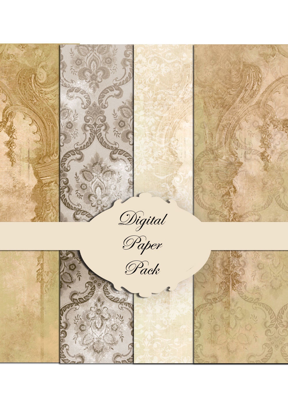 Vintage Wallpaper French Antique Frames Digital Collage Printable Paper Pack for Scrapbooking, Cards and Paper Crafts