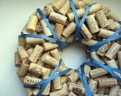 Wine Cork Wreath with Williamsburg Blue Ribbon