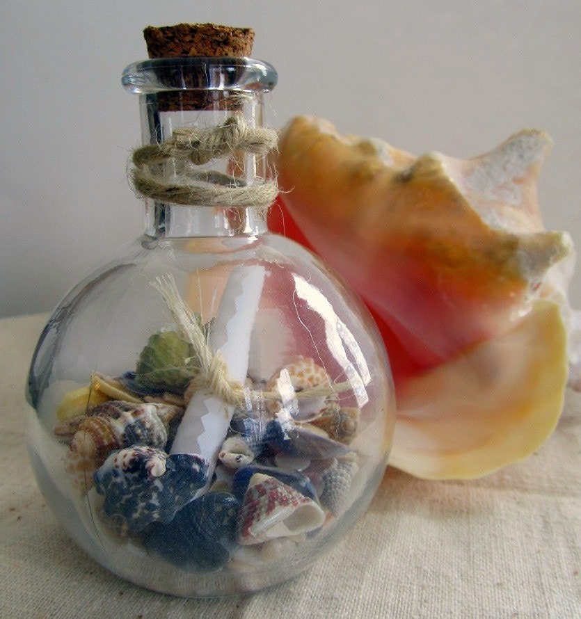 Message In A Bottle -Seashell Beach Wedding Home Decor -Round
