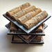 Wine Cork Tile Coasters - Blue and Brown Floral - Set of Four