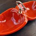 Vintage California Pottery Divided Apple Snack Server in Retro Orange-Red
