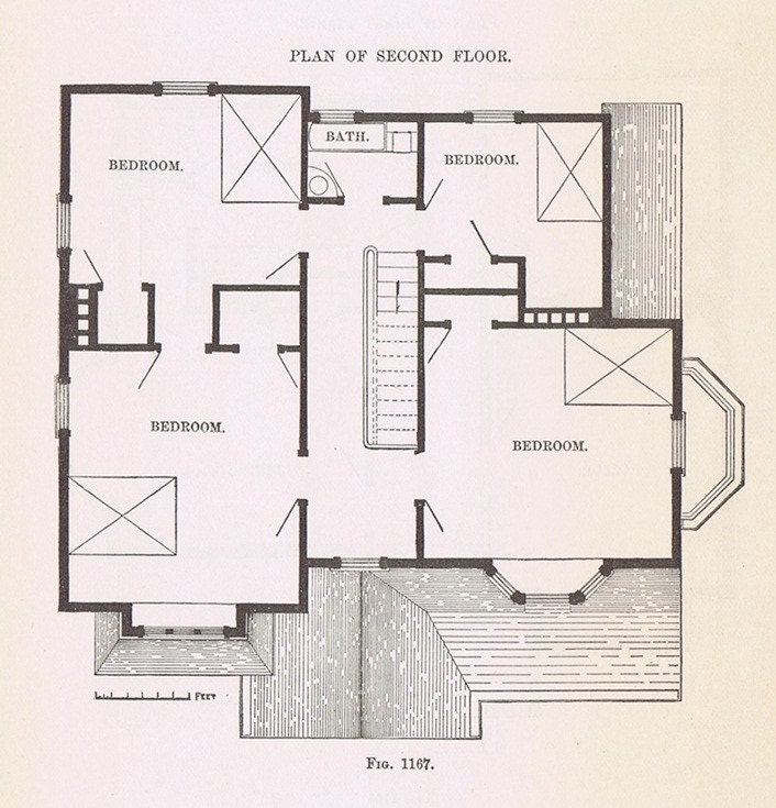 1885 Antique ARCHITECTURAL Drawings -- 'First and Second Floors' Fig. 1165-1166, Beautifully Illustrated, Perfect for Framing, Victorian