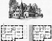Vintage ARCHITECTURE Print, Pl 7-8 Stone Cottage, Perfect for Framing, Brick Cornices, Chimney Tops, Victorian, Mansion, Estate