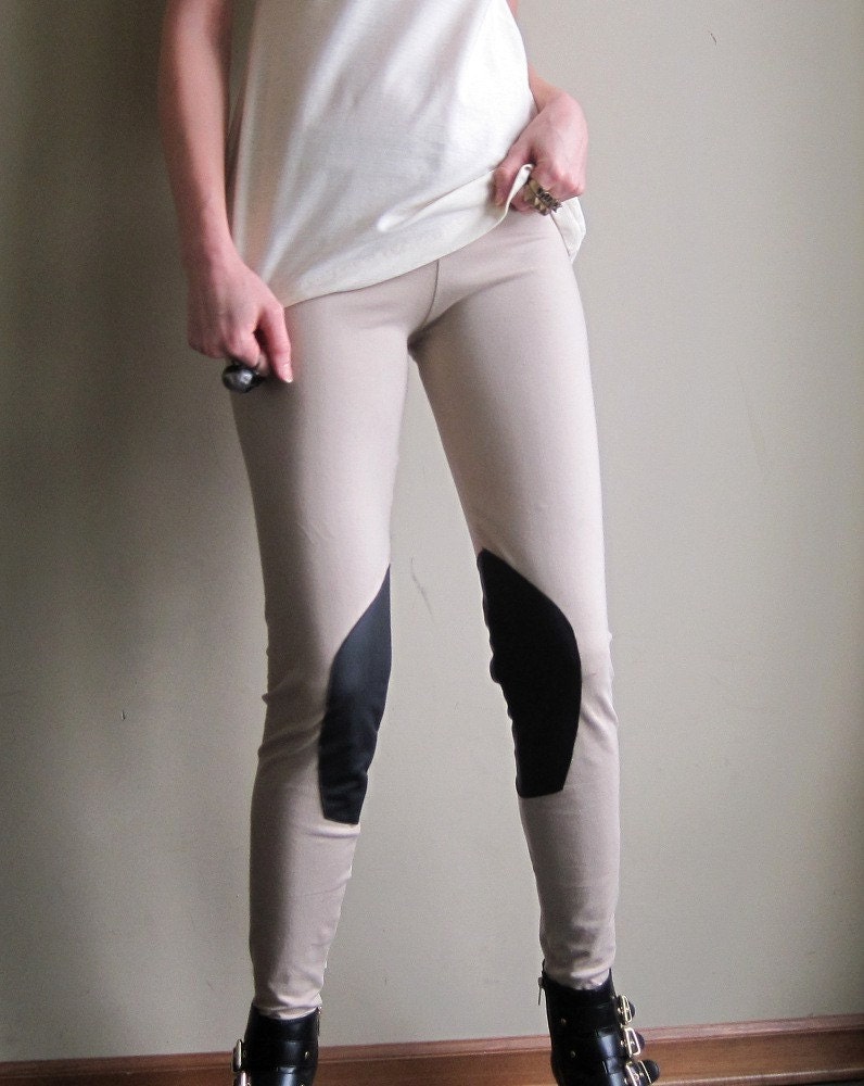 Horse riding leggings - bohemian prairie style, light brown cotton spandex - medium