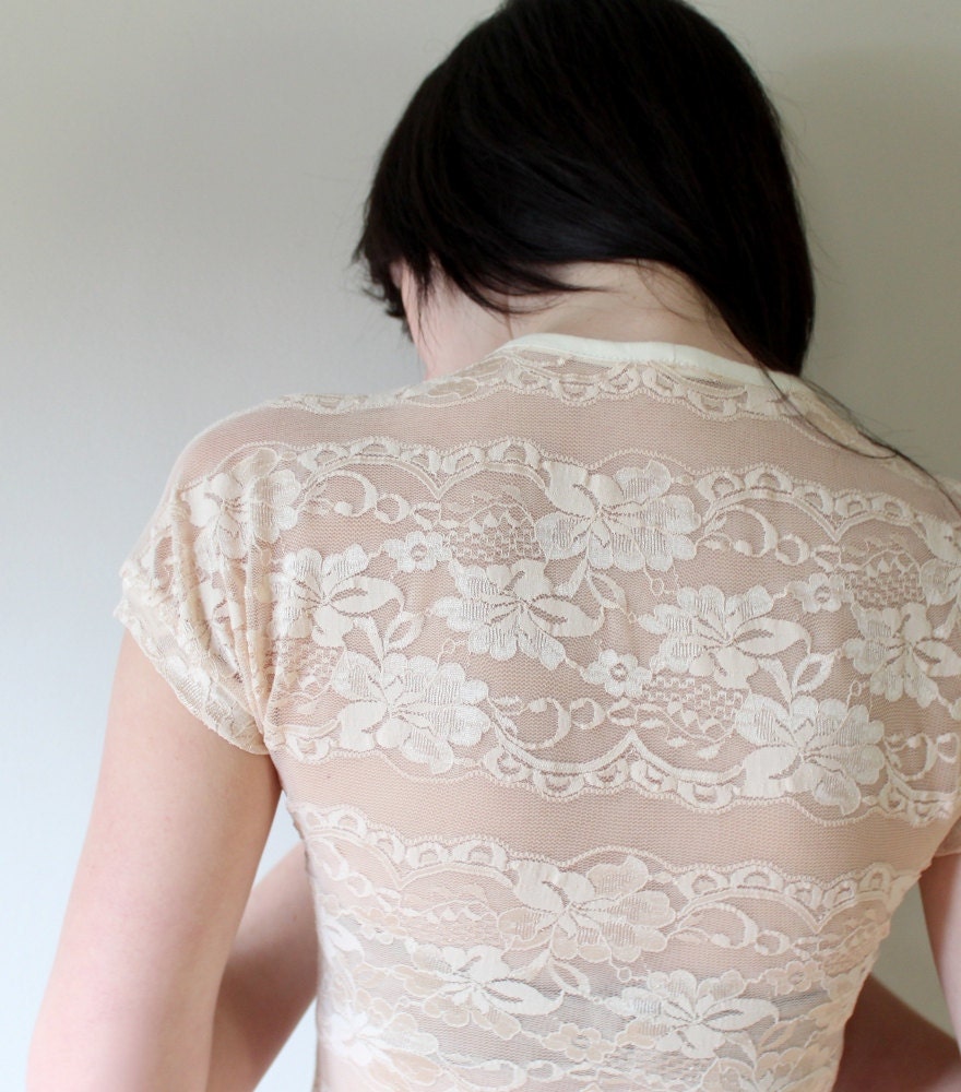 English Lace - sheer v-neck shirt - small