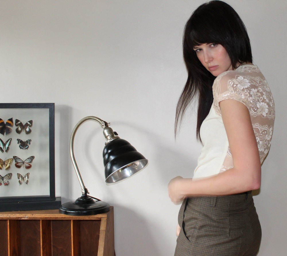 English Lace - sheer v-neck shirt - small