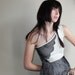 Lace dress - vintage style with one shoulder cut, ivory jersey and black lace - small medium large