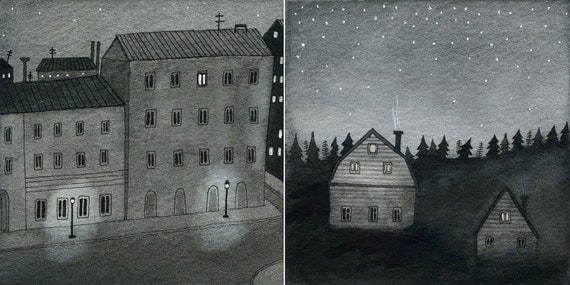 city night / country night mini print set