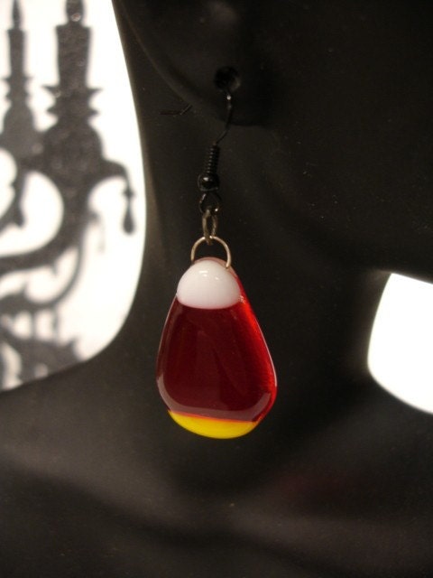 Candy Corn Fused Glass Earrings