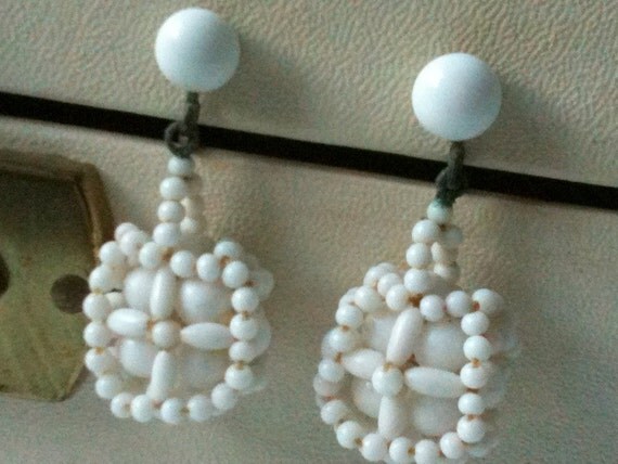 Vintage 20s White Beaded Earrings