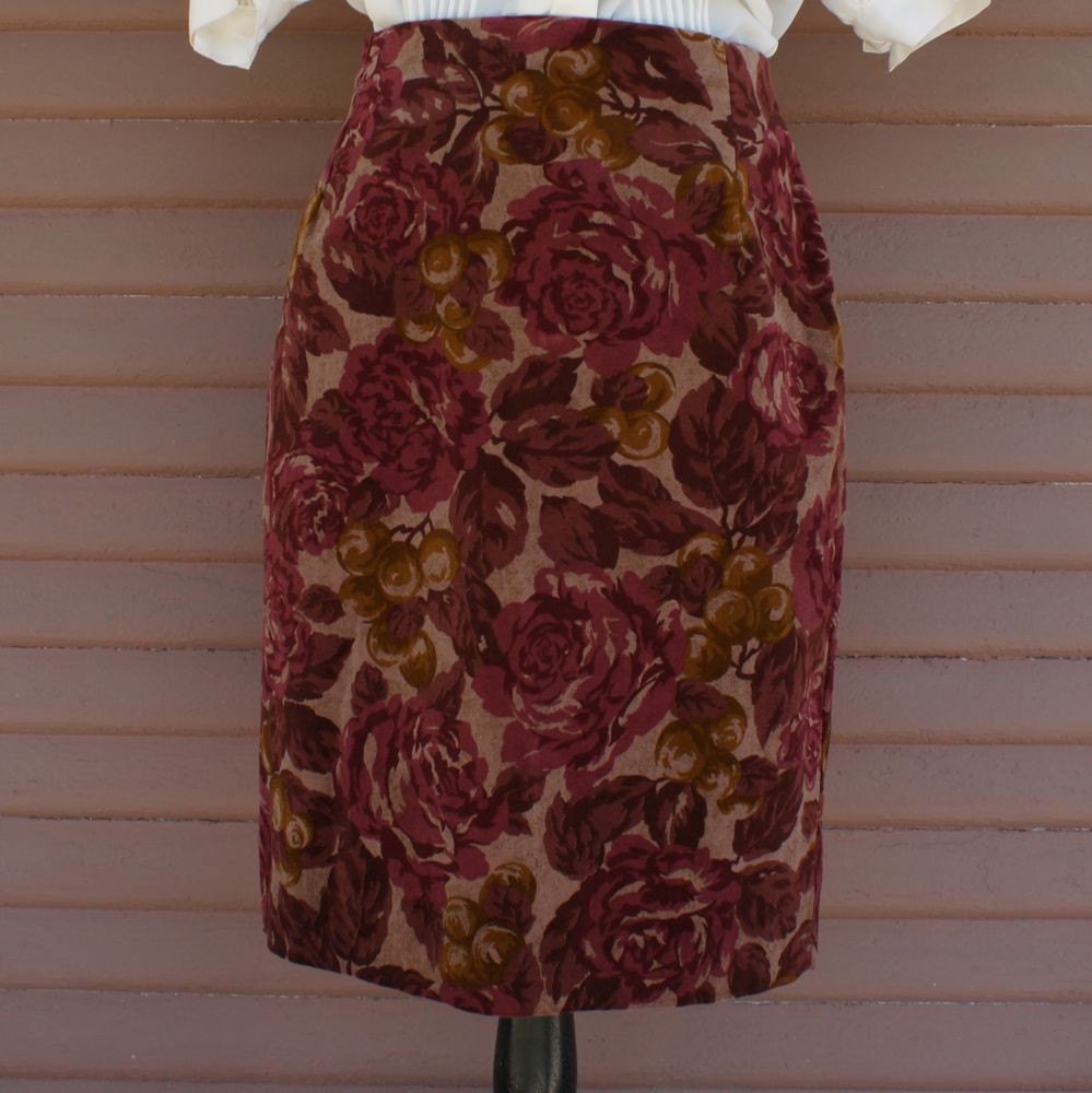 Vintage Laura Ashley Moleskin Flower Print Fall Skirt