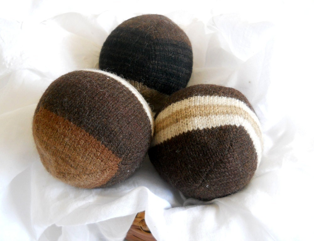 Wool Dryer Balls in Chocolate Hazelnut, Set of 3 from Recycled Sweaters