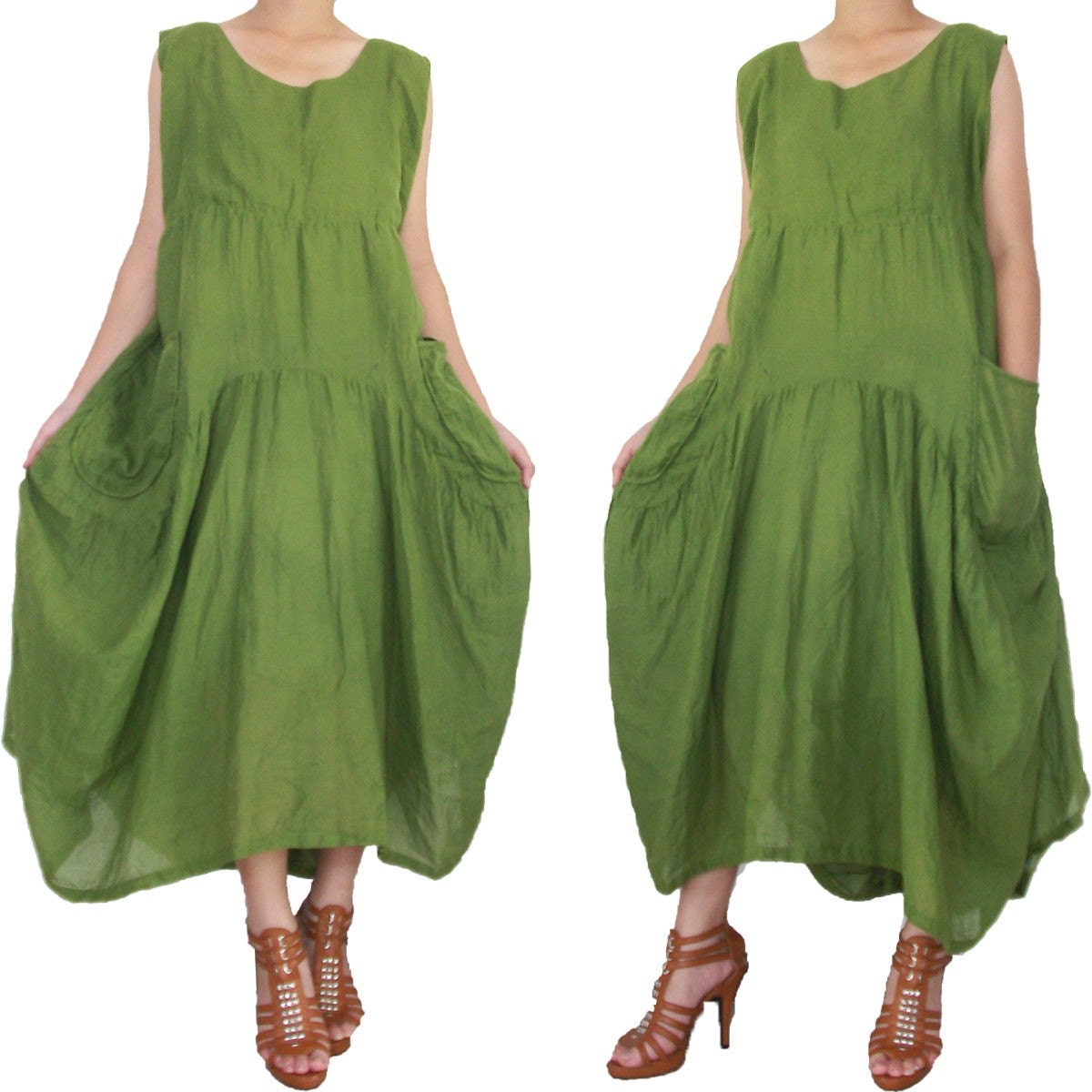 SALE 30% off - Balloon Green Long Dress