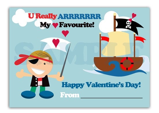 VALENTINES SPEACIALS : Pirate Valentines Note Cards Printable Sheet