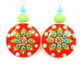 Lampwork Earrings, Orange Turquoise Earrings, Southwestern Earrings, Glass Bead Earrings, Beaded Earrings, Beadwork Earrings