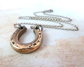Horseshoe Necklace. Handmade Rustic Bronze Pendant. Sterling Silver Rollo Chain.