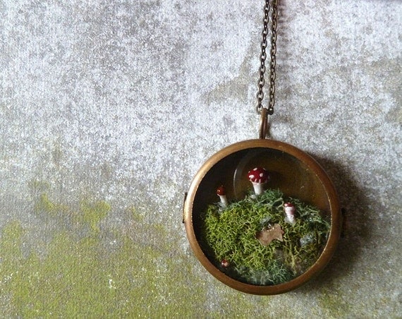 Moss Terrarium Miniature Mushroom Woodland Locket Necklace. The Phineas Alazar Grubb Saga Continues