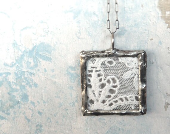 Antique French Lace Necklace. Oxidized Sterling Silver Chain. Lace Jewelry. Country Chic Jewelry