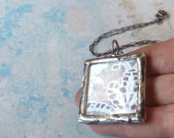 Antique French Lace Necklace. Oxidized Sterling Silver Chain. Lace Jewelry. Country Chic Jewelry