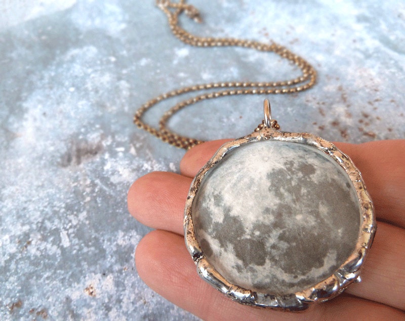 Full Moon Necklace. Sterling Silver Chain. Phases of the Moon. Double Sided. Moon Jewelry. Large Pendant