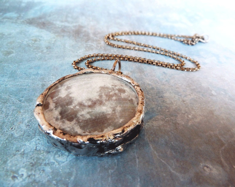 Full Moon Necklace. Sterling Silver Chain. Phases of the Moon. Double Sided. Moon Jewelry. Large Pendant