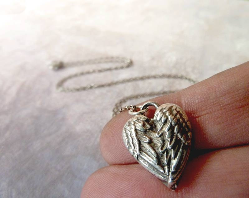 Arms of the Angel. Handmade Fine Silver Wing Pendant. Mother's Day Jewelry. Angel Wing Necklace