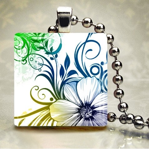 Flower Swirl - Glass Tile Pendant (P75A4)