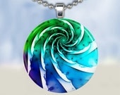 Color Spiral Necklace - Glass Tile Pendant (AC1C7)
