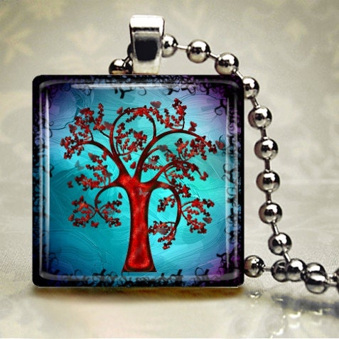 Red Oak Swirl - Glass Tile Pendant (STB4)