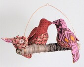 Custom 2 Lovebirds Mobile - K-I-S-S-I-N-G - fabric mobile on yarn wrapped perch