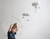 Cloud Mobile - Tut, tut it looks like rain in gray, light blue, aqua, charcoal grey and white