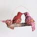 Custom 2 Lovebirds Mobile - K-I-S-S-I-N-G - fabric mobile on yarn wrapped perch