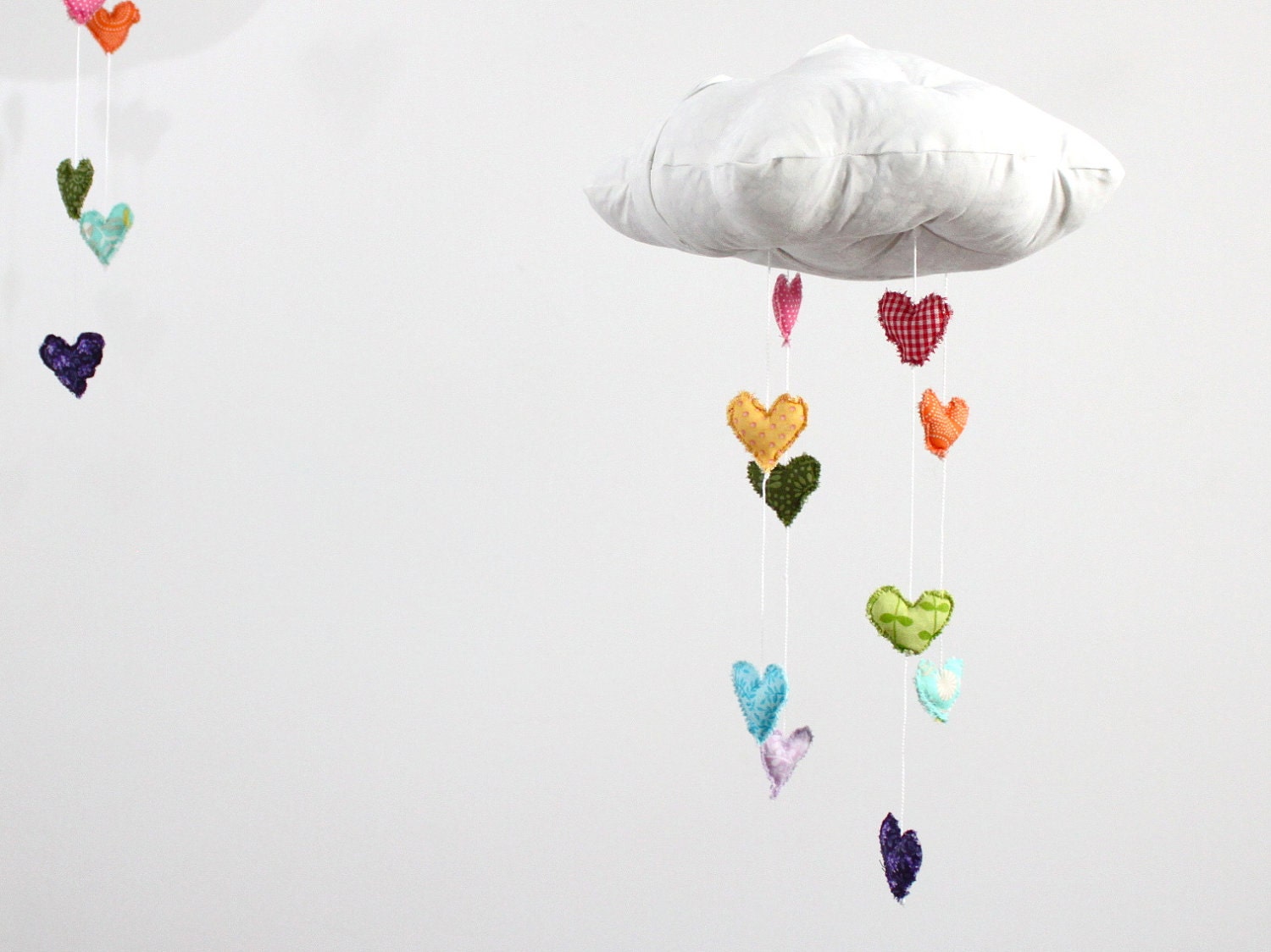 As Seen in Pregnancy & Newborn Magazine (Feb 2013) - Heart Rainbow Cloud Mobile - fabric sculpture decoration for nursery
