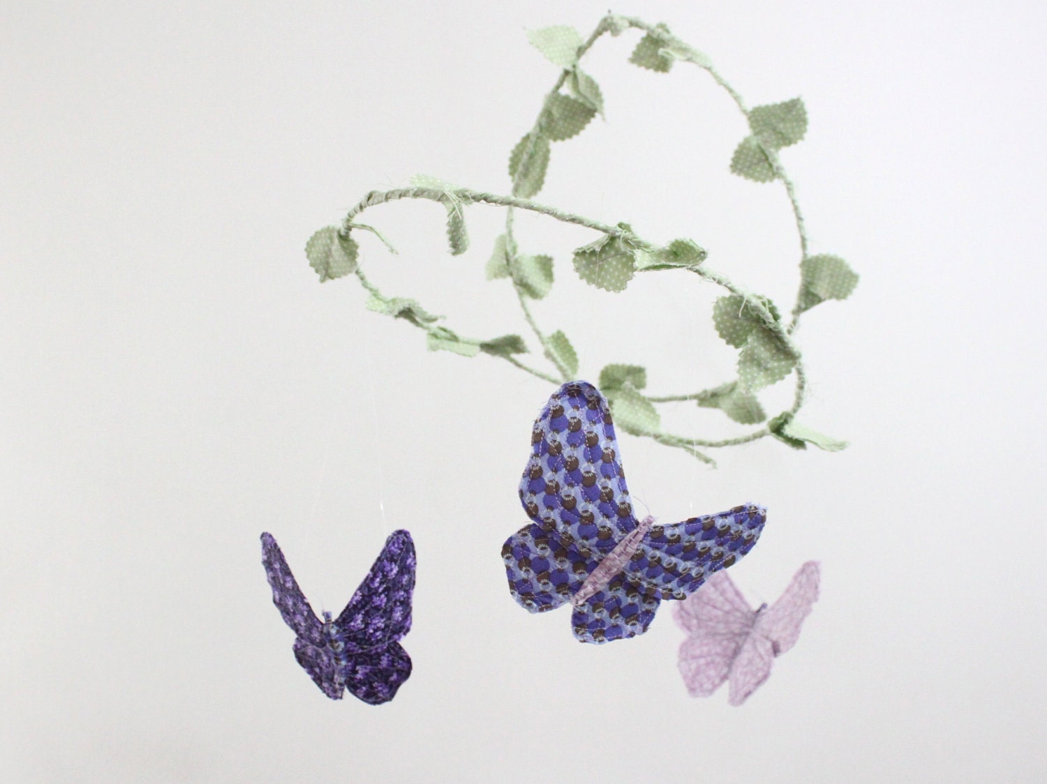 Butterfly Mobile for Baby Nursery Decor - handmade fabric mobile in mint green, lavender, plum purple, gray and white