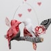 Modern Love Bird Mobile - "2 little lovebirds sitting in a tree K-I-S-S-I-N-G" in rose red, ebony black, snow white, and gray
