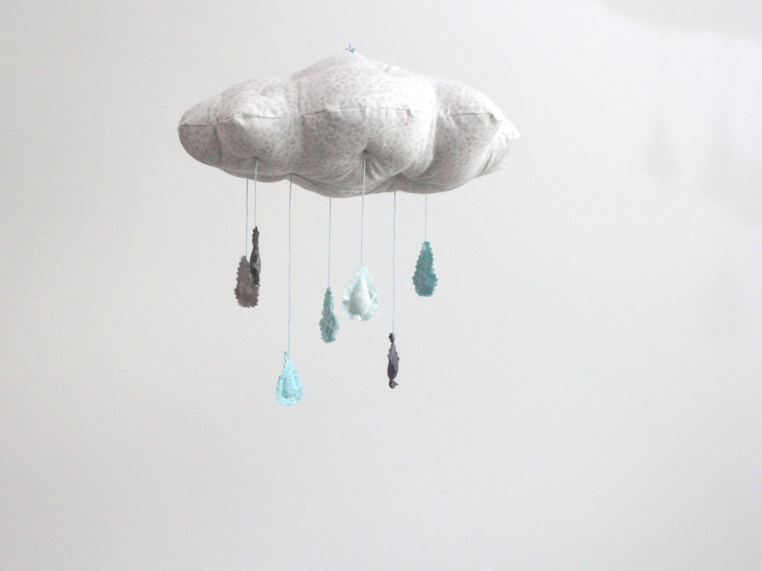 Cloud Mobile - Tut, tut it looks like rain in gray, light blue, aqua, charcoal grey and white
