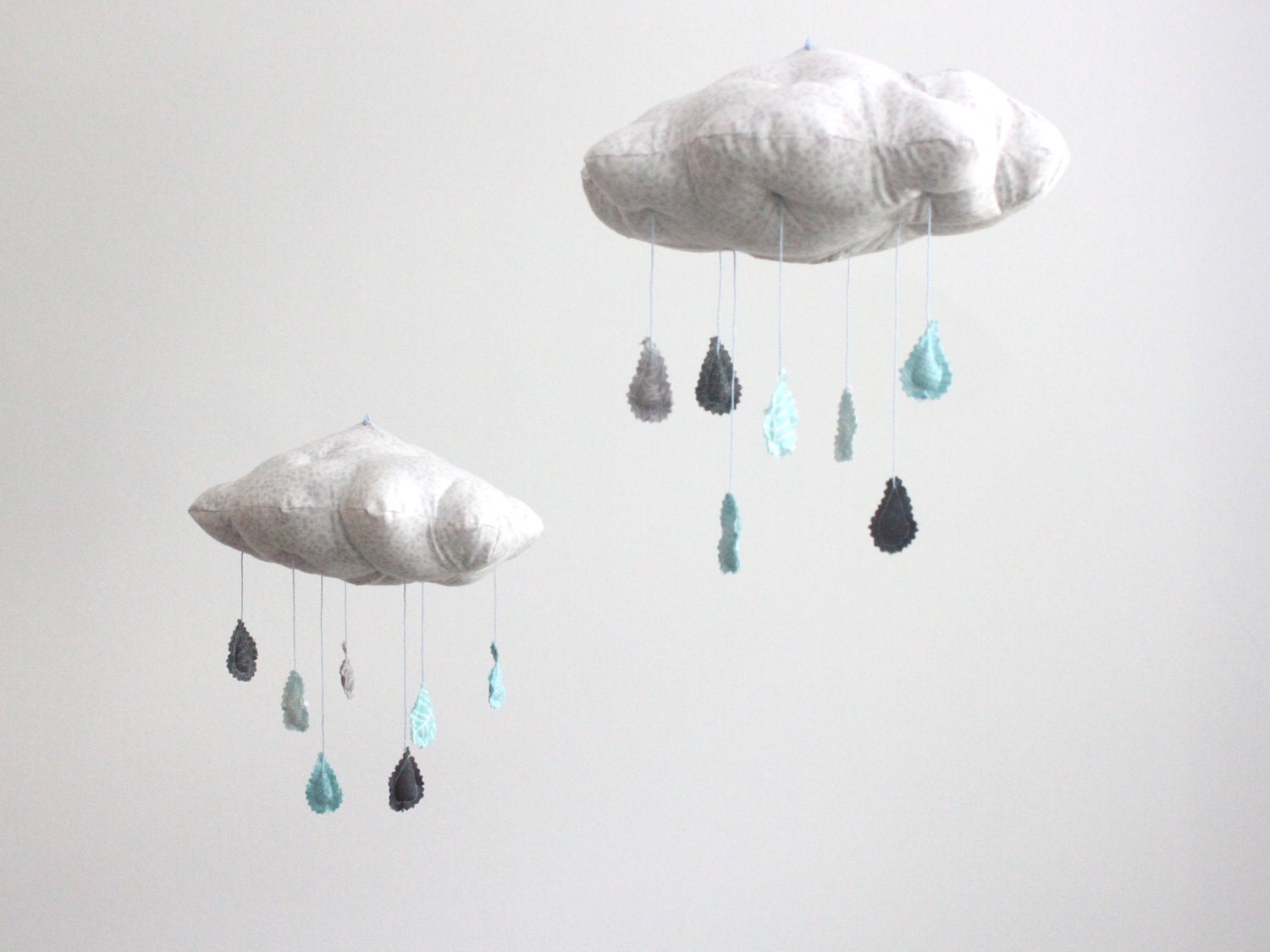 Cloud Mobile - Tut, tut it looks like rain in gray, light blue, aqua, charcoal grey and white