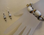 Chevron Bracelet and Earring Jewelry Set in Black, White and Orange