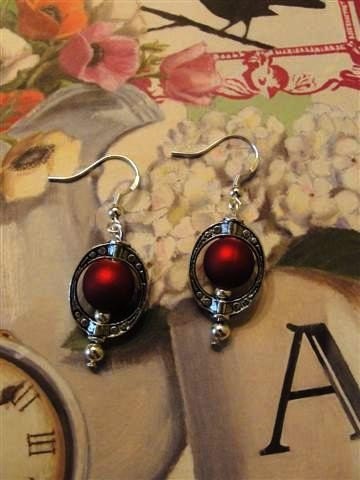 Red  And Oval Tibet Silver Earrings Jewelry