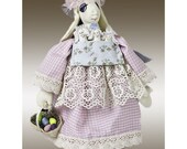 Bunny mother cloth doll and babies OOAK - 11.5 inch