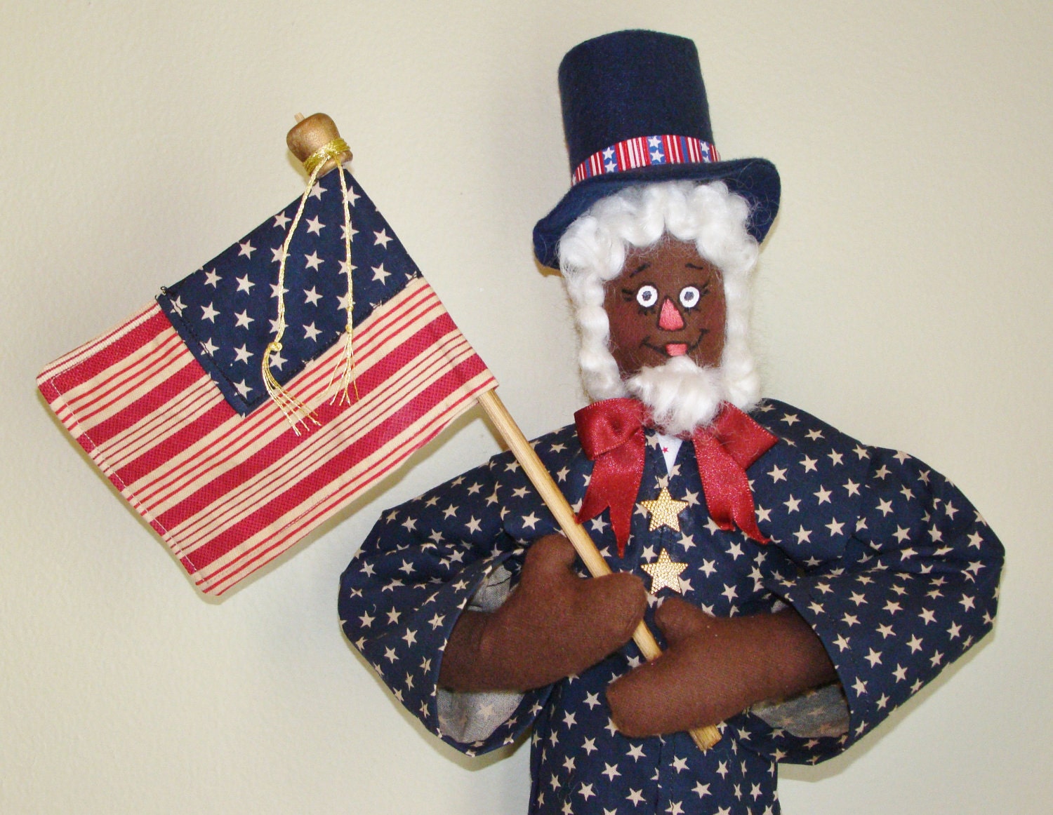 Black Cloth Doll Uncle Sam Raggs Patriotic Handmade Americana Wall Doll
