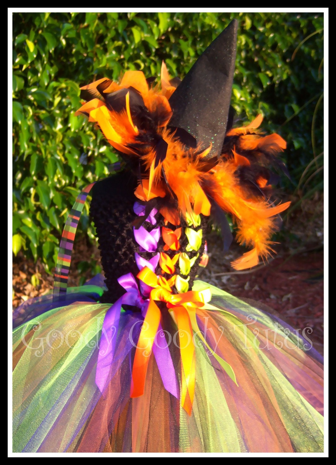 A LITTLE WITCHY Crocheted Tutu Dress with Feathered Witch Hat and Leg Warmers - Small 12/18mos