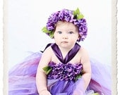 LILAC BLOOMS Hydrangea Petal Tutu Dress in Shades of Purple with Matching Flowered Headband