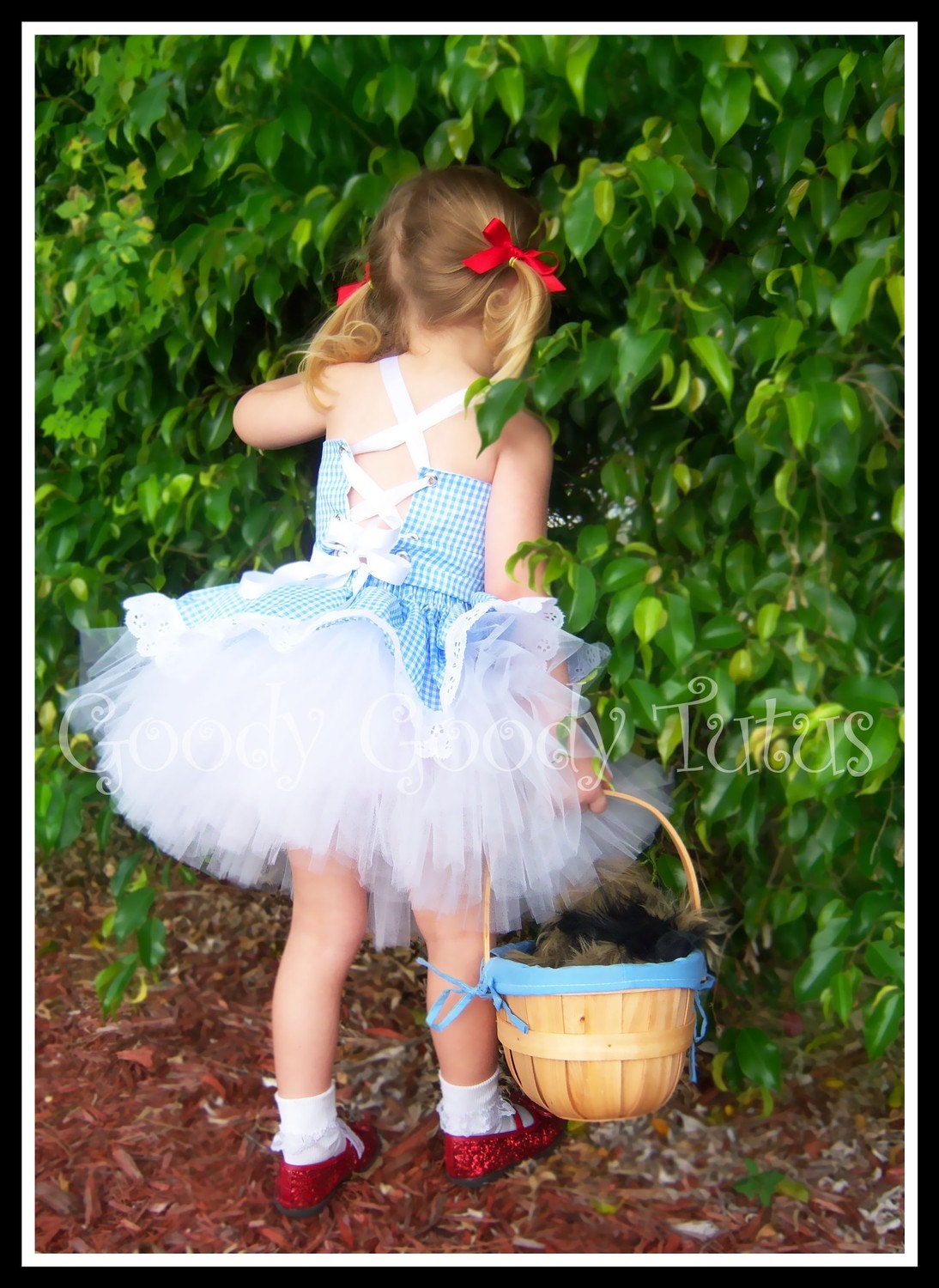 YELLOW BRICK ROAD Wizard of Oz Inspired Dorothy Tutu with Twirl Skirt, Corseted Top & Hairbow Clippies