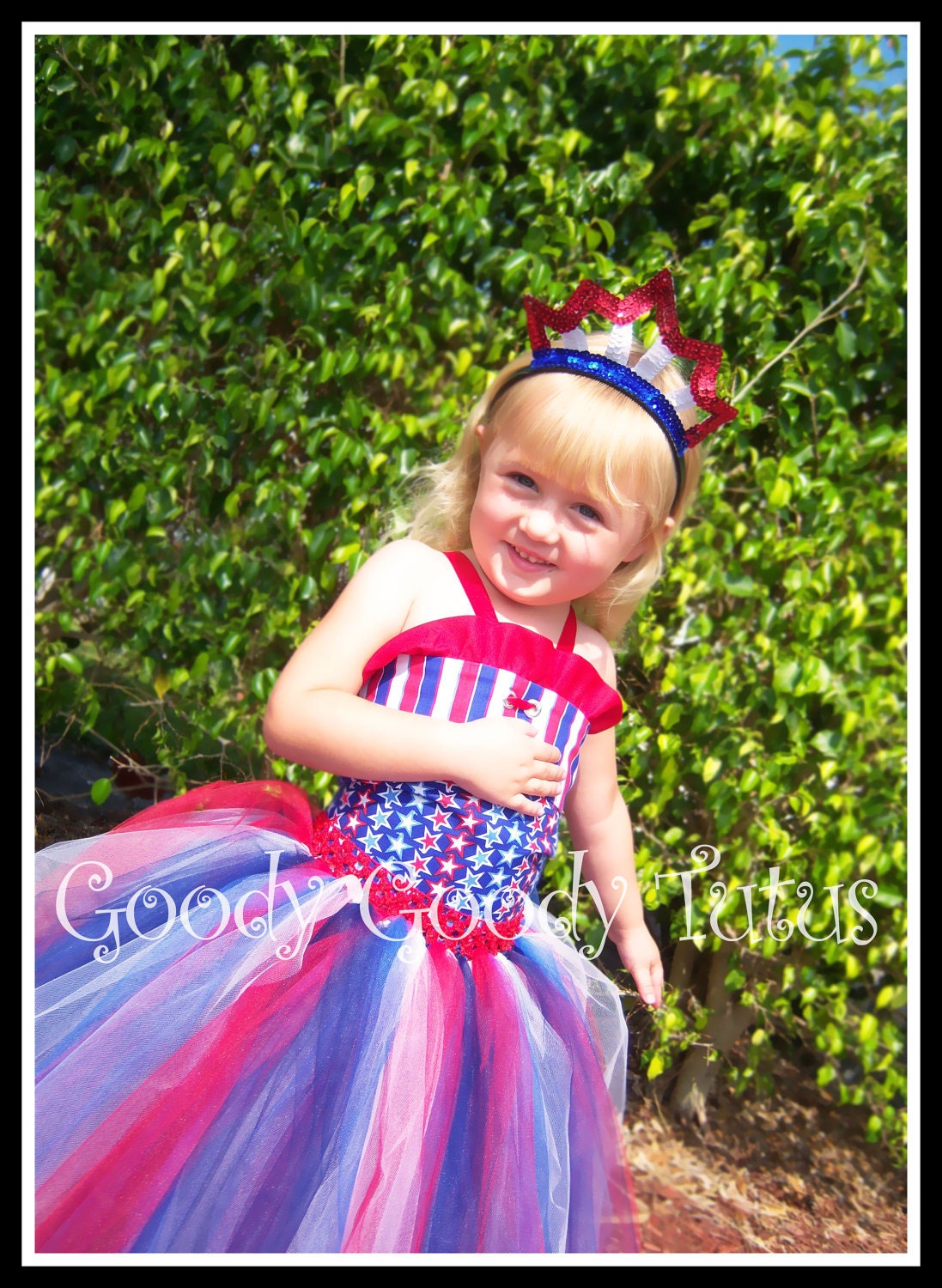 LITTLE MISS INDEPENDENCE 2pc Patriotic Tutu and Corset Top with free Sequined Tiara - while they last
