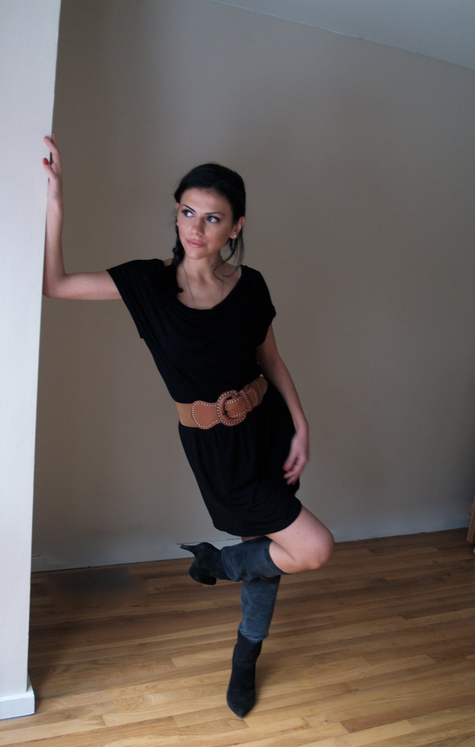 Black Tunic Party Dress with Cowl Neckline - Free US Shipping - Donation to UNICEF - Item MM-DRT13-17B1