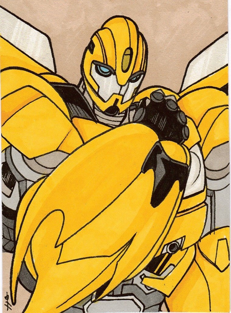 aceo PSC Original Transformers Prime Bumblebee Colour Sketchcard by Boo Etsy FREE SHIPPING